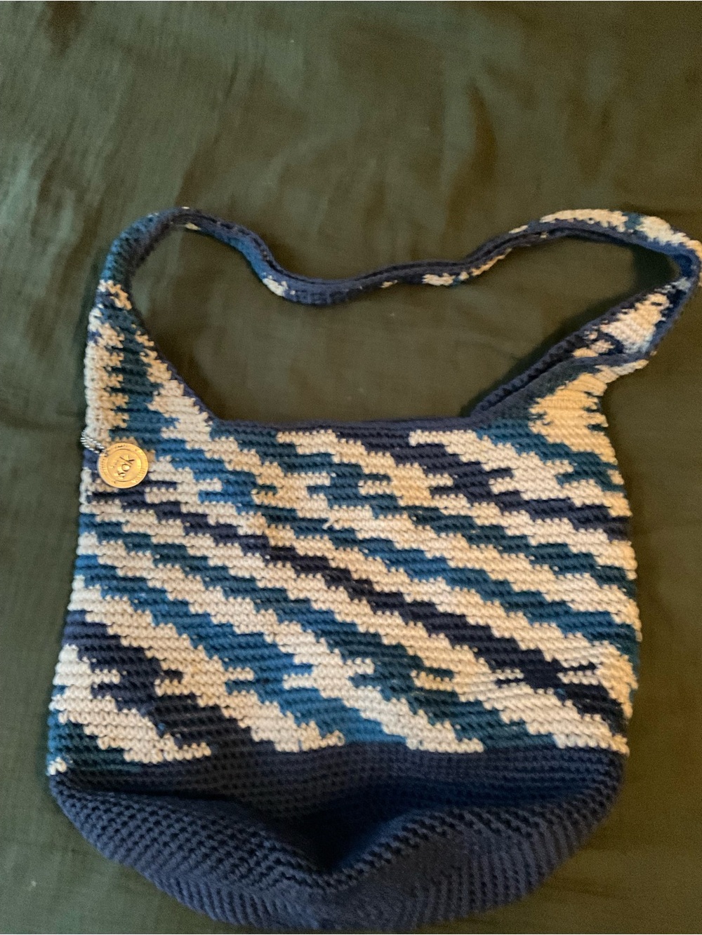 The Sak Blue & Cream Crochet Shoulder Bag